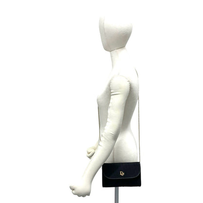 Dior Logo Trotter Pattern Canvas Leather Shoulder Bag Pochette Black — view 2