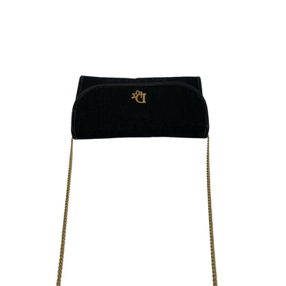Dior Logo Trotter Pattern Canvas Leather Shoulder Bag Pochette Black — view 4