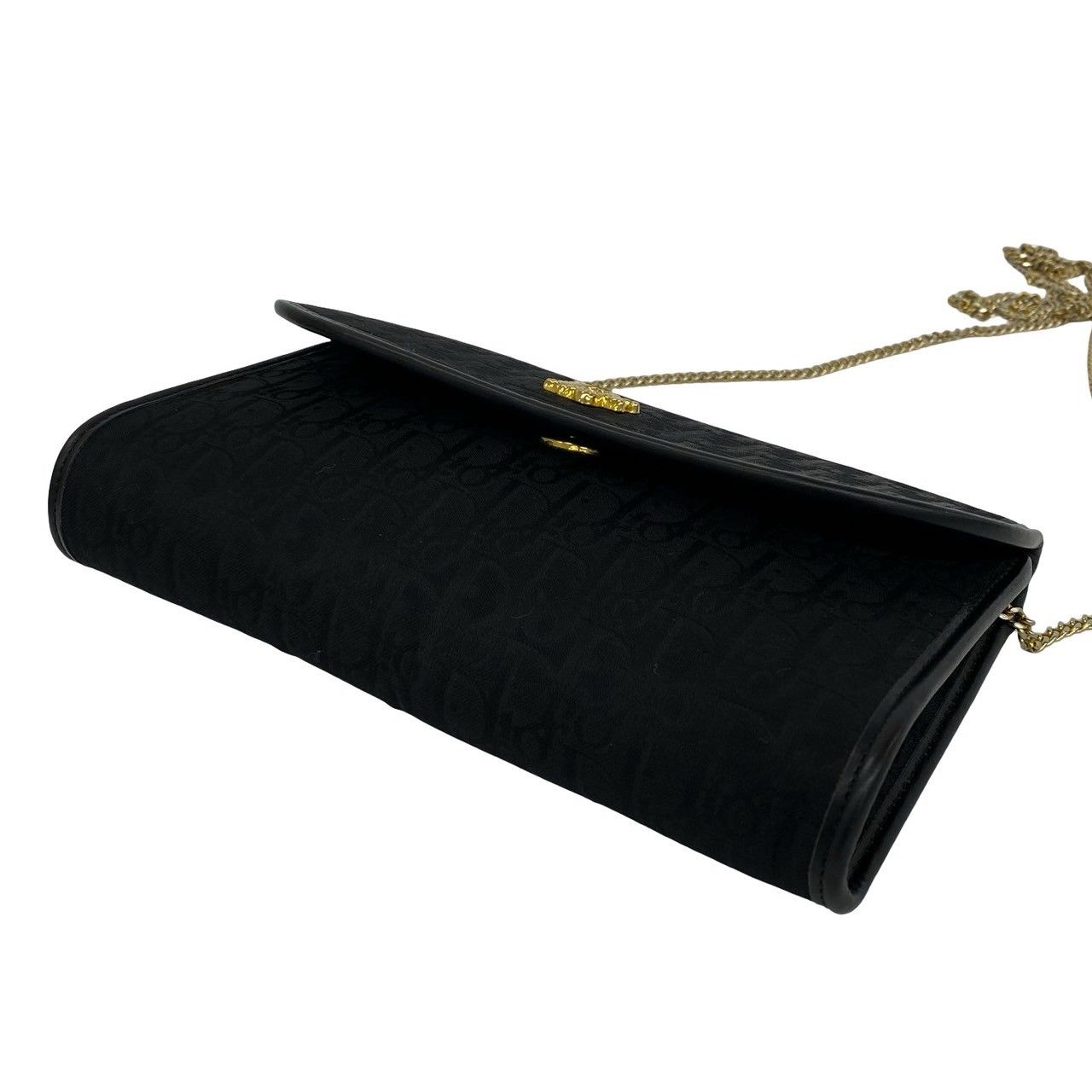 Dior Logo Trotter Pattern Canvas Leather Shoulder Bag Pochette Black — view 8