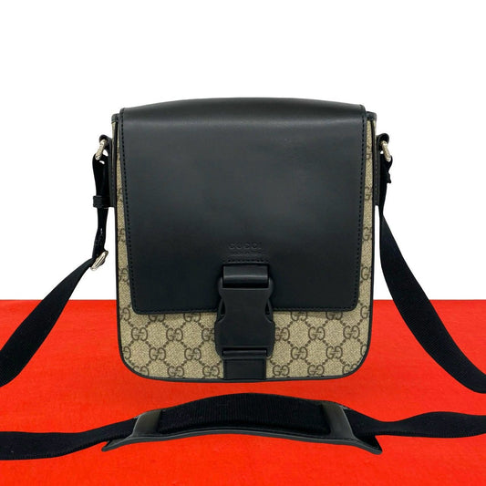 Gucci GG Supreme Leather Shoulder Bag Pochette Crossbody Cross Black