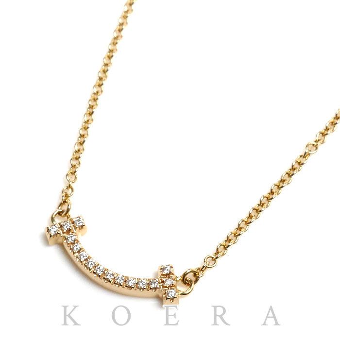 Tiffany & Co 18K Yellow Gold T Smile Mini Necklace Diamond 41/46
