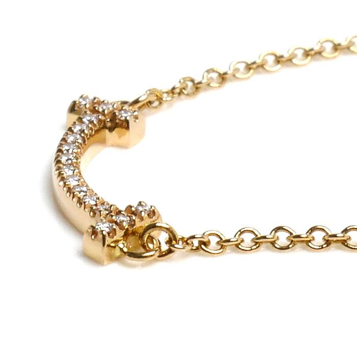 Tiffany & Co 18K Yellow Gold T Smile Mini Necklace Diamond 41/46 — view 2