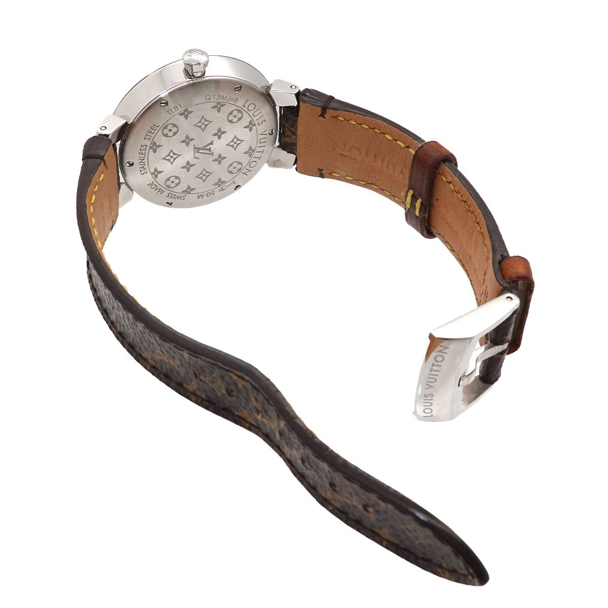 Louis Vuitton Tambour Monogram Watch Diamond Silver Quartz — view 4