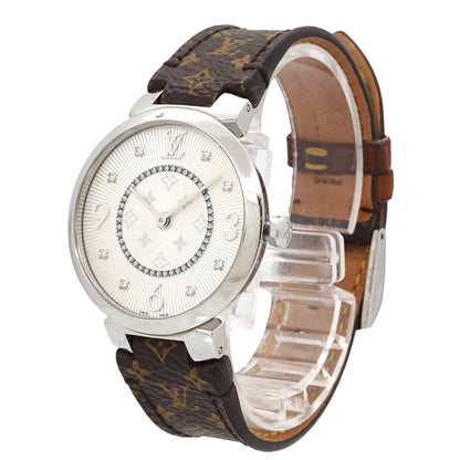 Louis Vuitton Tambour Monogram Watch Diamond Silver Quartz — view 2