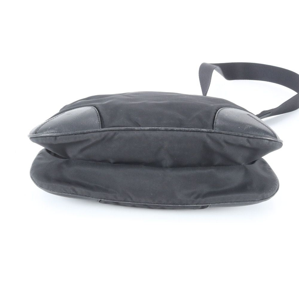 Prada Tessuto Nylon Triangle Logo Leather Shoulder Bag Crossbody Messenger Black — view 5