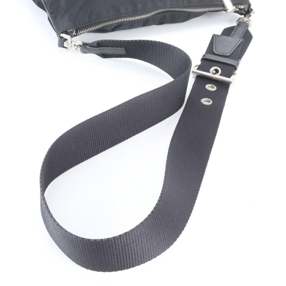 Prada Tessuto Nylon Triangle Logo Leather Shoulder Bag Crossbody Messenger Black — view 2