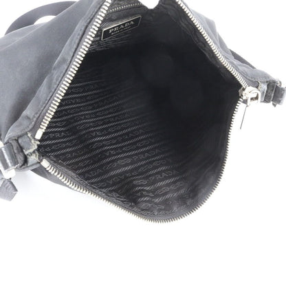 Prada Tessuto Nylon Triangle Logo Leather Shoulder Bag Crossbody Messenger Black — view 7