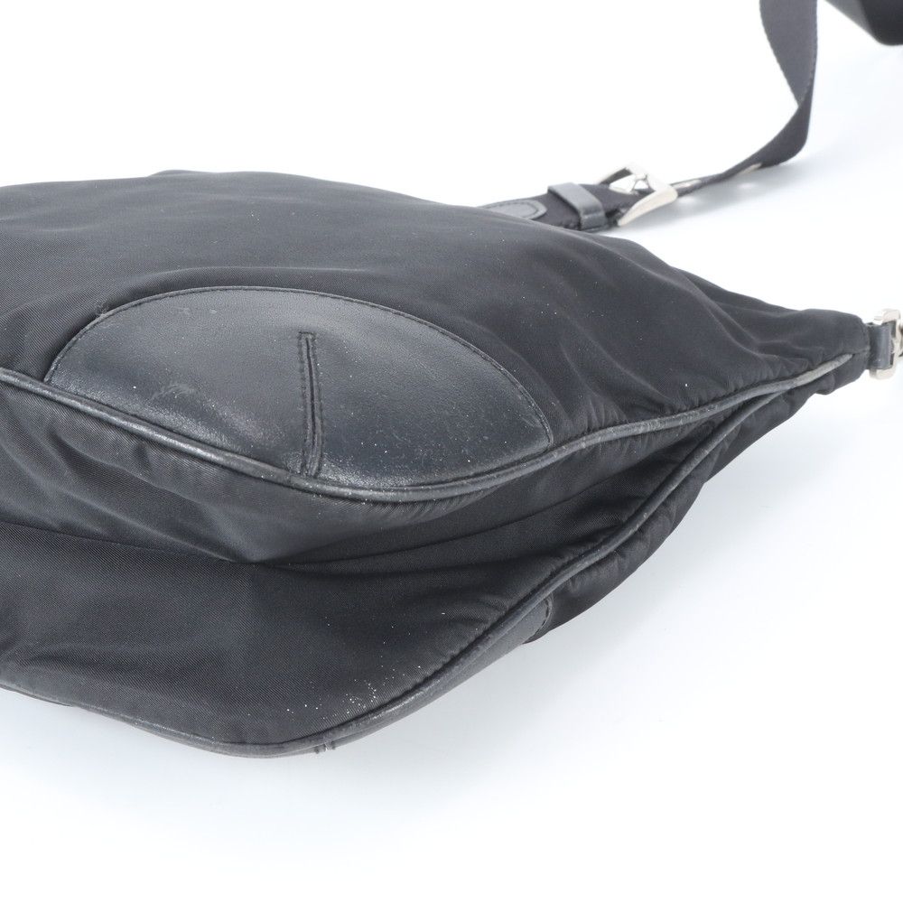 Prada Tessuto Nylon Triangle Logo Leather Shoulder Bag Crossbody Messenger Black — view 4