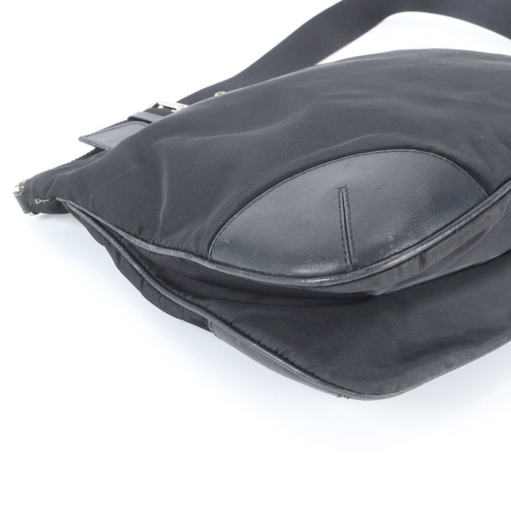 Prada Tessuto Nylon Triangle Logo Leather Shoulder Bag Crossbody Messenger Black — view 6