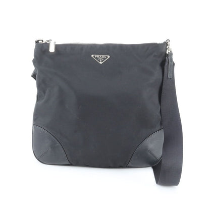 Prada Tessuto Nylon Triangle Logo Leather Shoulder Bag Crossbody Messenger Black
