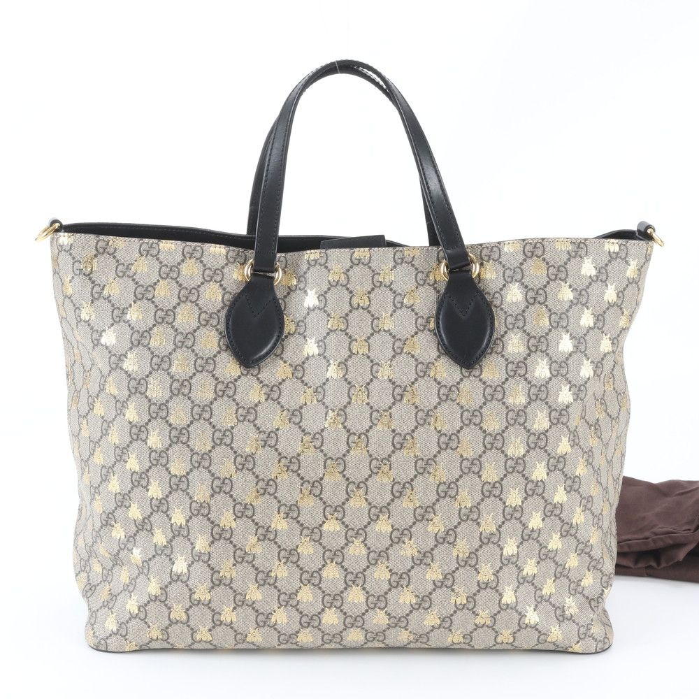 Gucci GG Supreme Bee Leather Tote Bag Shoulder Hand