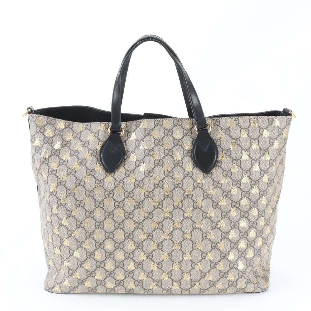Gucci GG Supreme Bee Leather Tote Bag Shoulder Hand — view 3