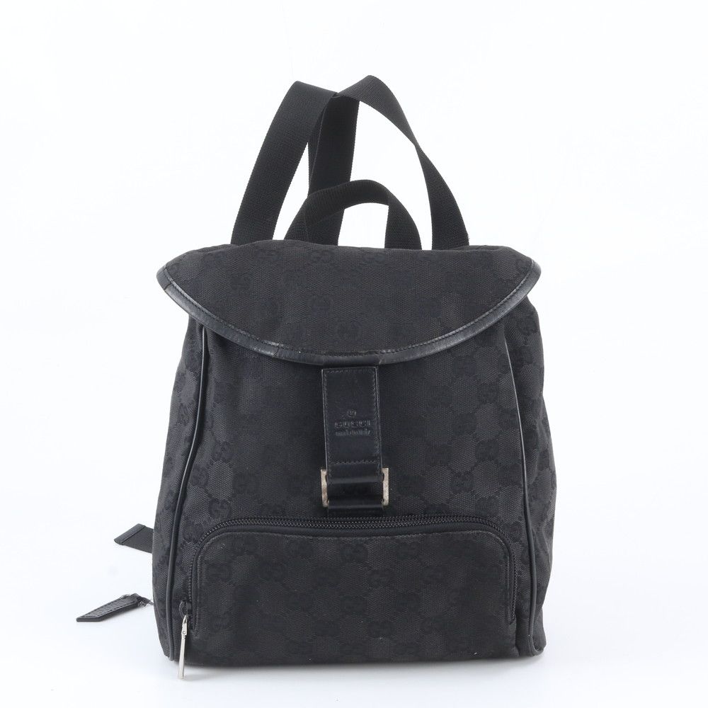Gucci GG Canvas Leather Backpack Shoulder Bag Black