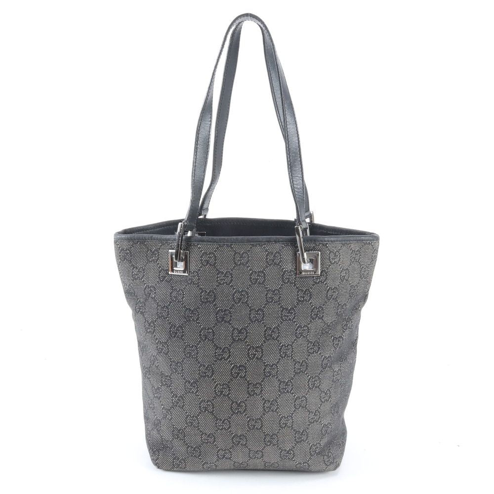 Gucci GG Canvas Leather Tote Bag Shoulder Hand Black