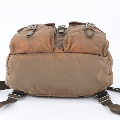 Prada Tessuto Nylon Triangle Logo Leather Backpack Brown — view 6