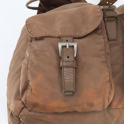 Prada Tessuto Nylon Triangle Logo Leather Backpack Brown — view 8