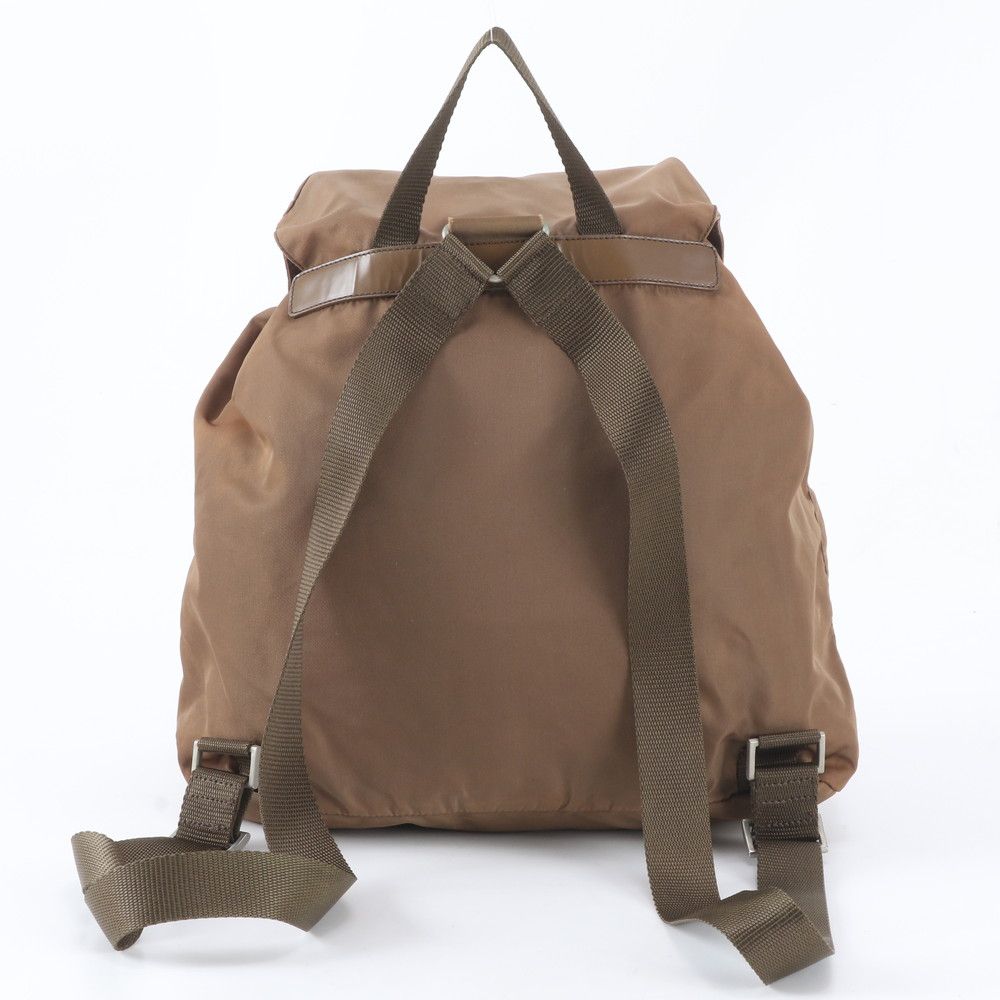 Prada Tessuto Nylon Triangle Logo Leather Backpack Brown — view 3