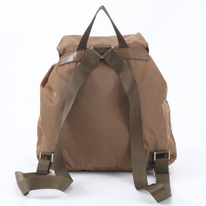 Prada Tessuto Nylon Triangle Logo Leather Backpack Brown — view 3