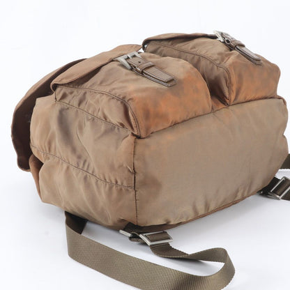 Prada Tessuto Nylon Triangle Logo Leather Backpack Brown — view 5