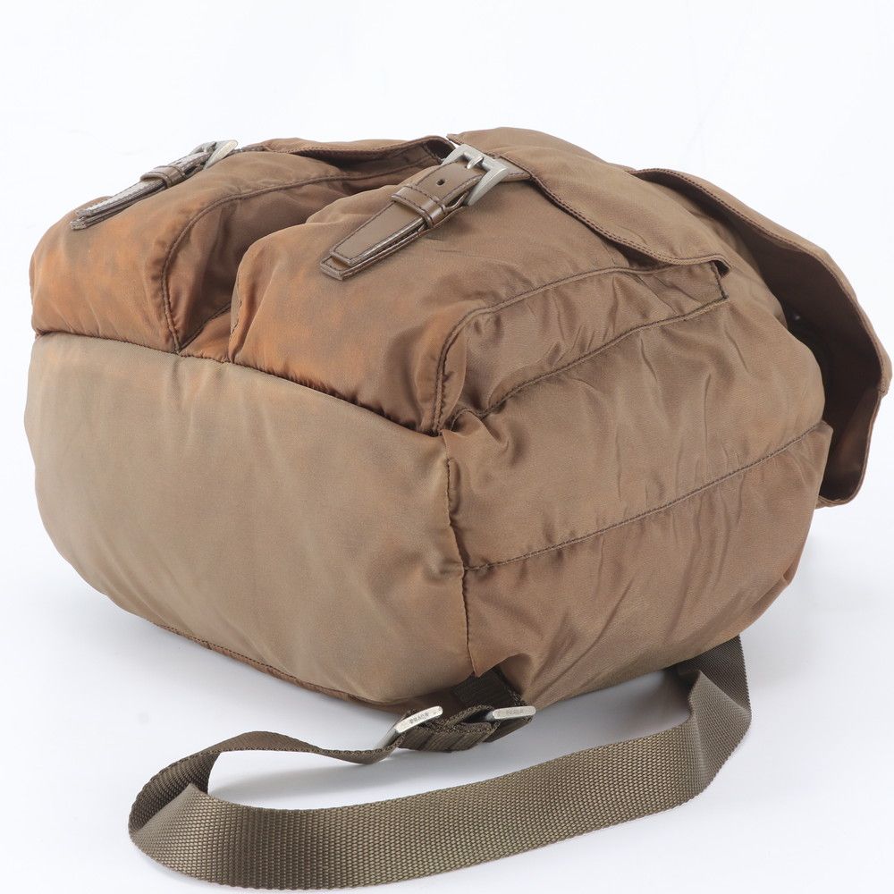 Prada Tessuto Nylon Triangle Logo Leather Backpack Brown — view 4