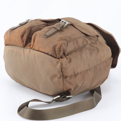Prada Tessuto Nylon Triangle Logo Leather Backpack Brown — view 4