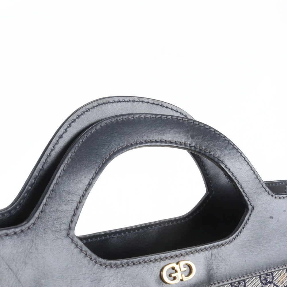 Gucci GG Canvas Leather Handbag Tote Navy — view 2