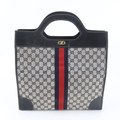 Gucci GG Canvas Leather Handbag Tote Navy