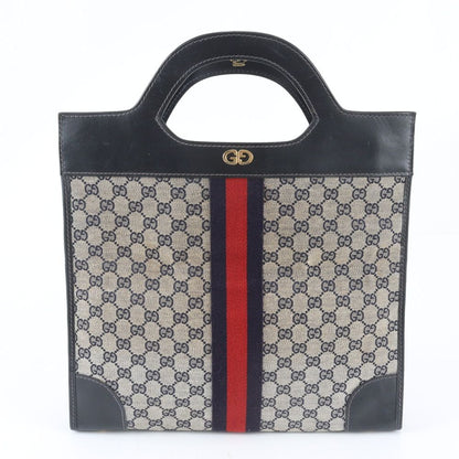 Gucci GG Canvas Leather Handbag Tote Navy — view 3