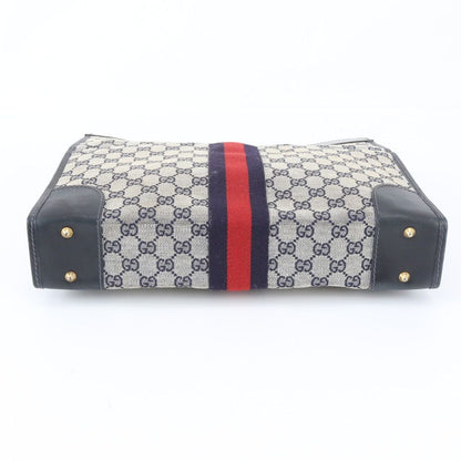 Gucci GG Canvas Leather Handbag Tote Navy — view 5
