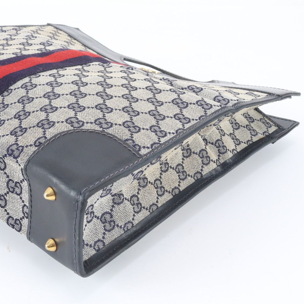 Gucci GG Canvas Leather Handbag Tote Navy — view 4