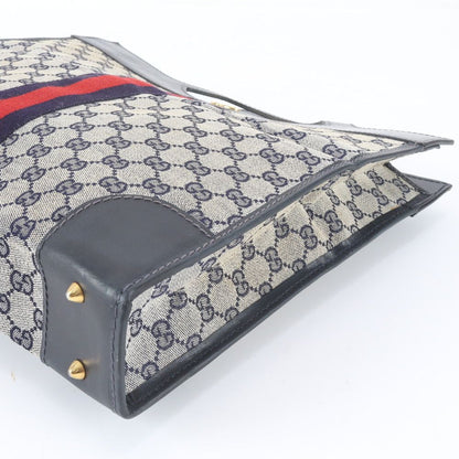 Gucci GG Canvas Leather Handbag Tote Navy — view 4