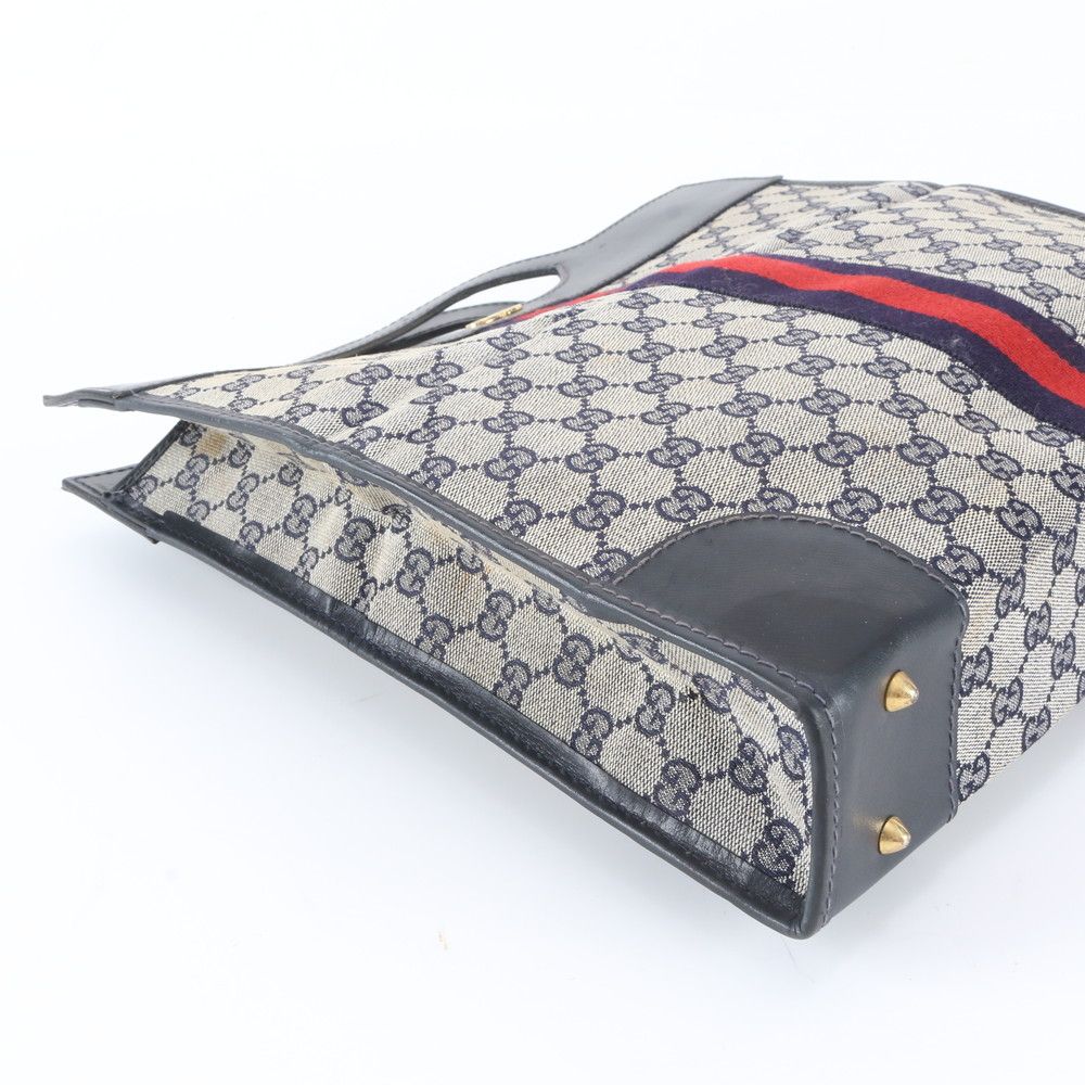 Gucci GG Canvas Leather Handbag Tote Navy — view 6