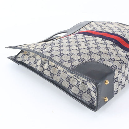 Gucci GG Canvas Leather Handbag Tote Navy — view 6