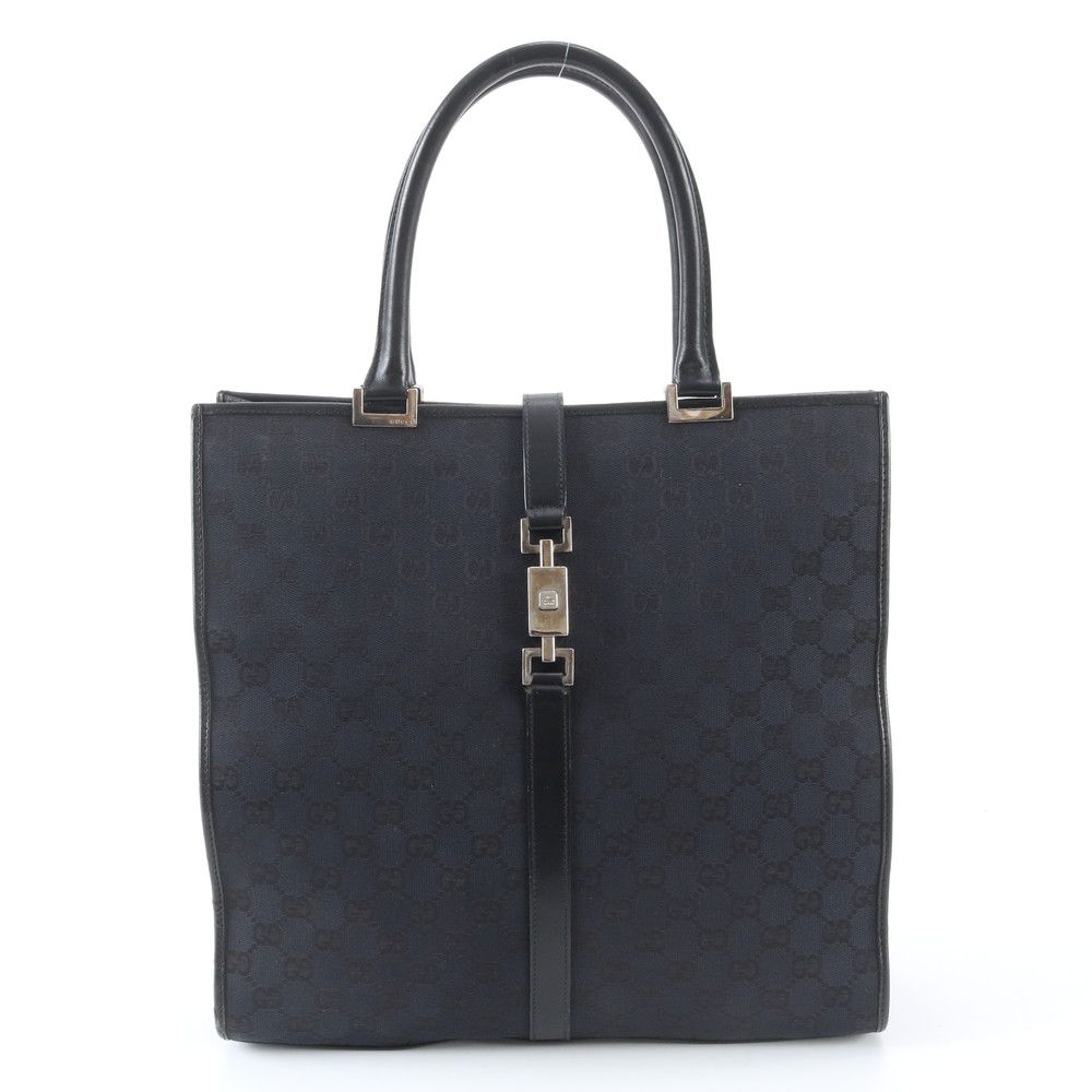 Gucci Jackie GG Canvas 002 Leather Tote Bag Shoulder Black