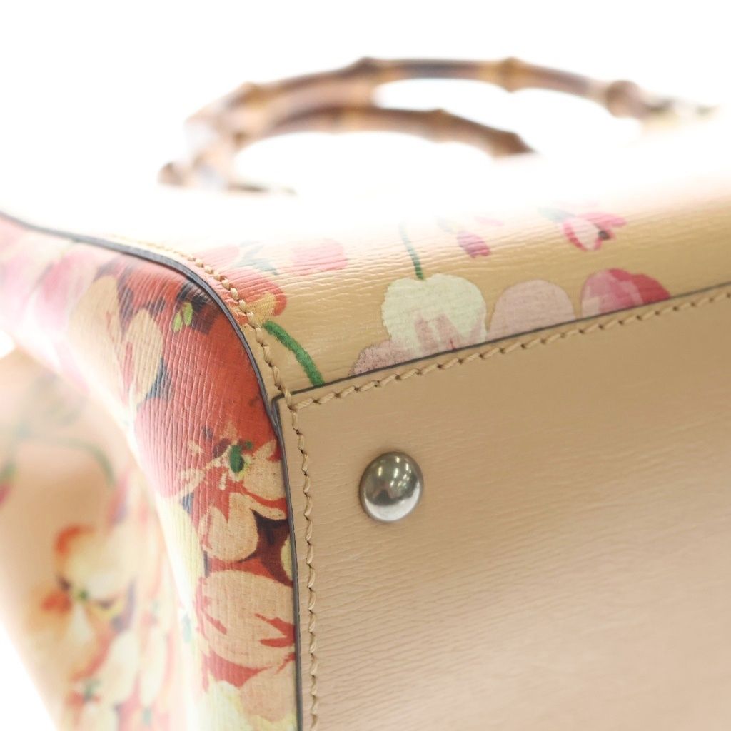 Gucci Bamboo Floral Leather Handbag Pink Multicolor — view 5