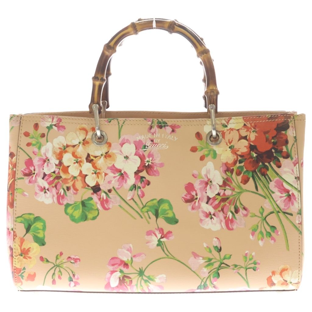 Gucci Bamboo Floral Leather Handbag Pink Multicolor