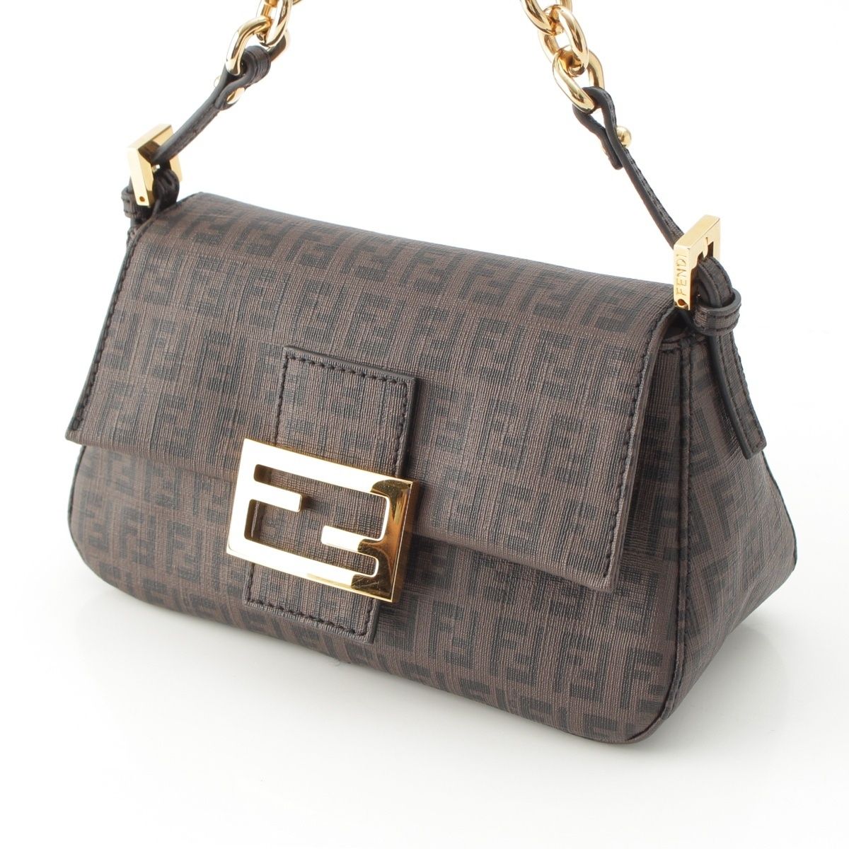 Fendi Zucchino Mini Chain Shoulder Bag Brown — view 3