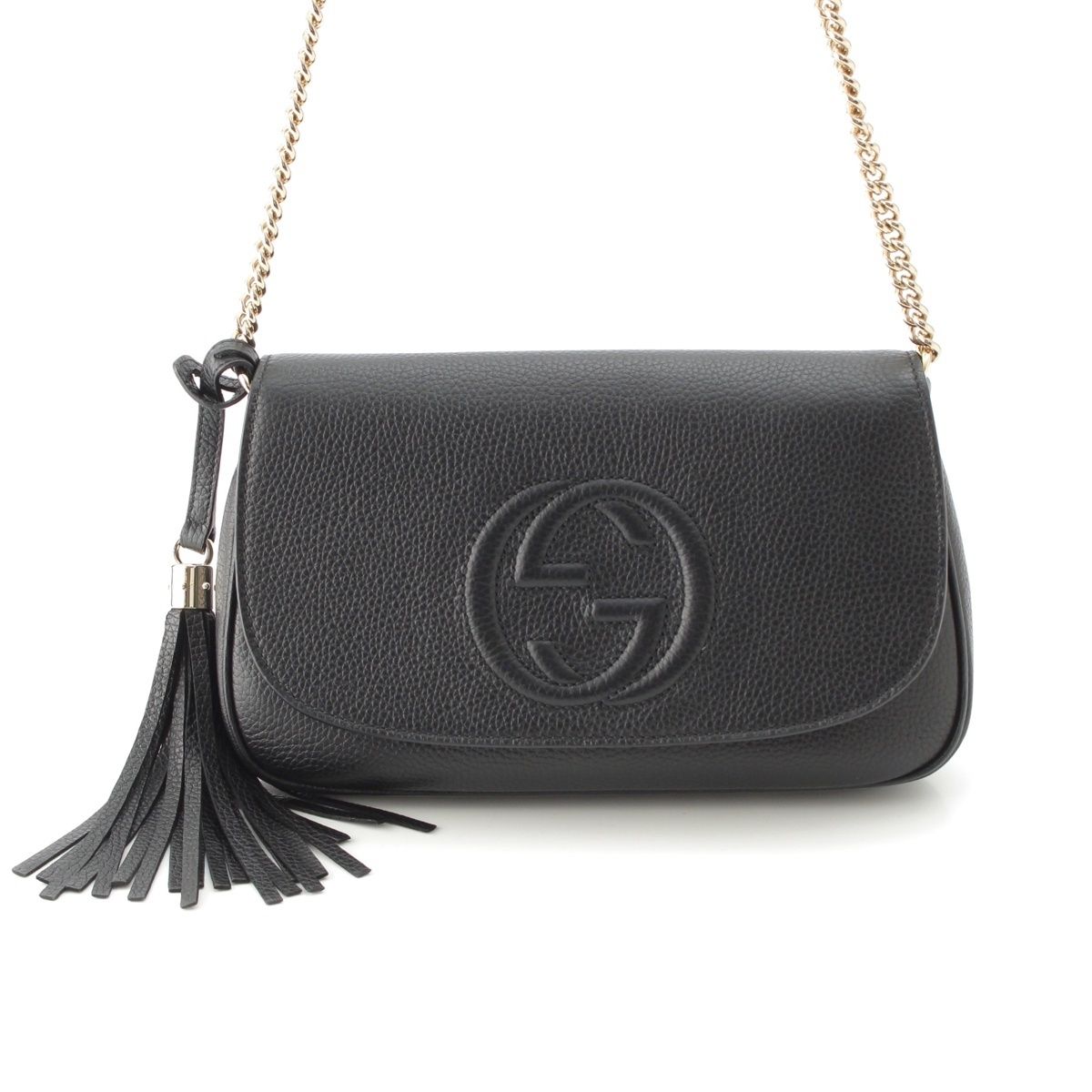 Gucci Soho Leather Rocking Chain Shoulder Bag Black