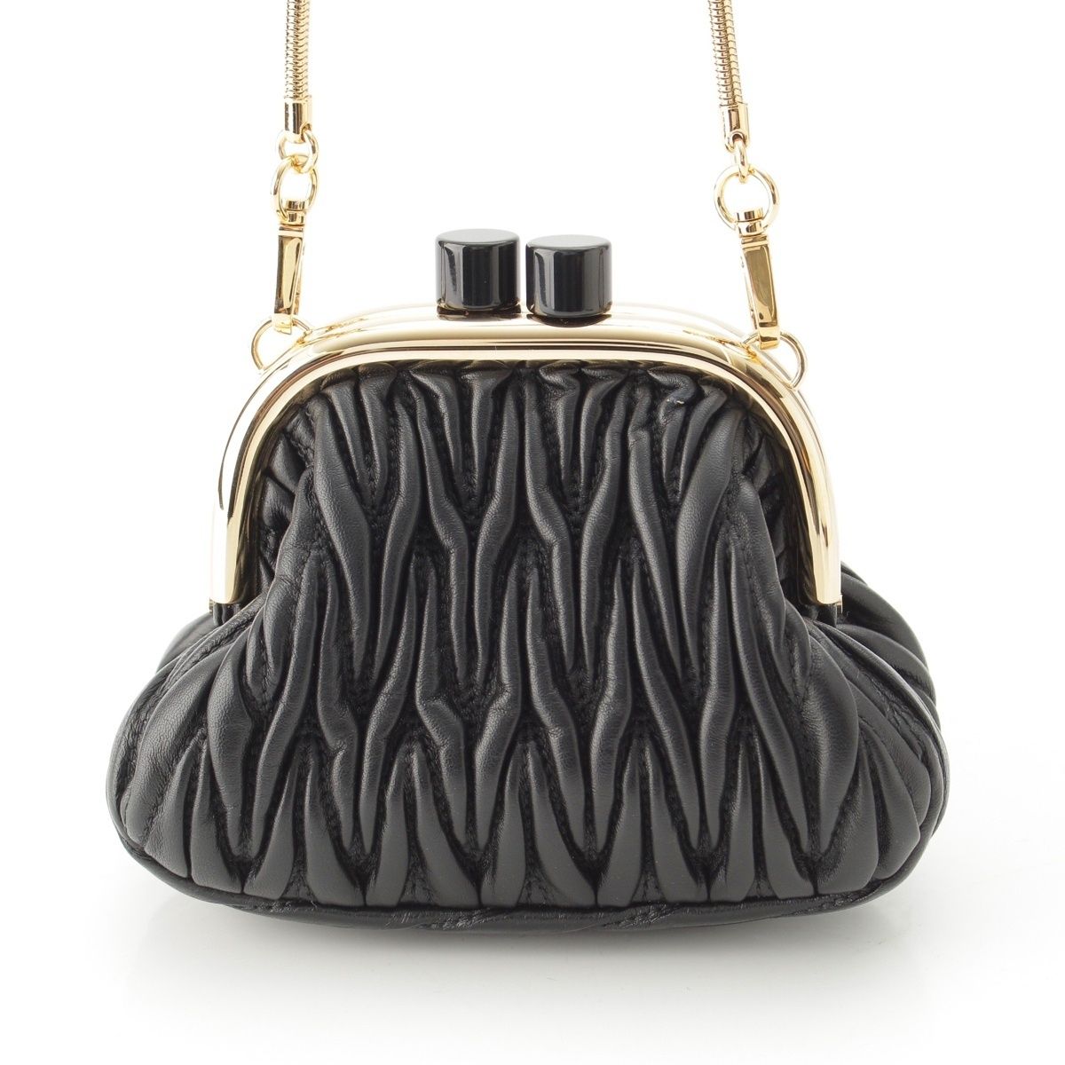 Miu Miu Leather Matelasse Kiss Lock Chain Shoulder Bag Miu Bell Black — view 4
