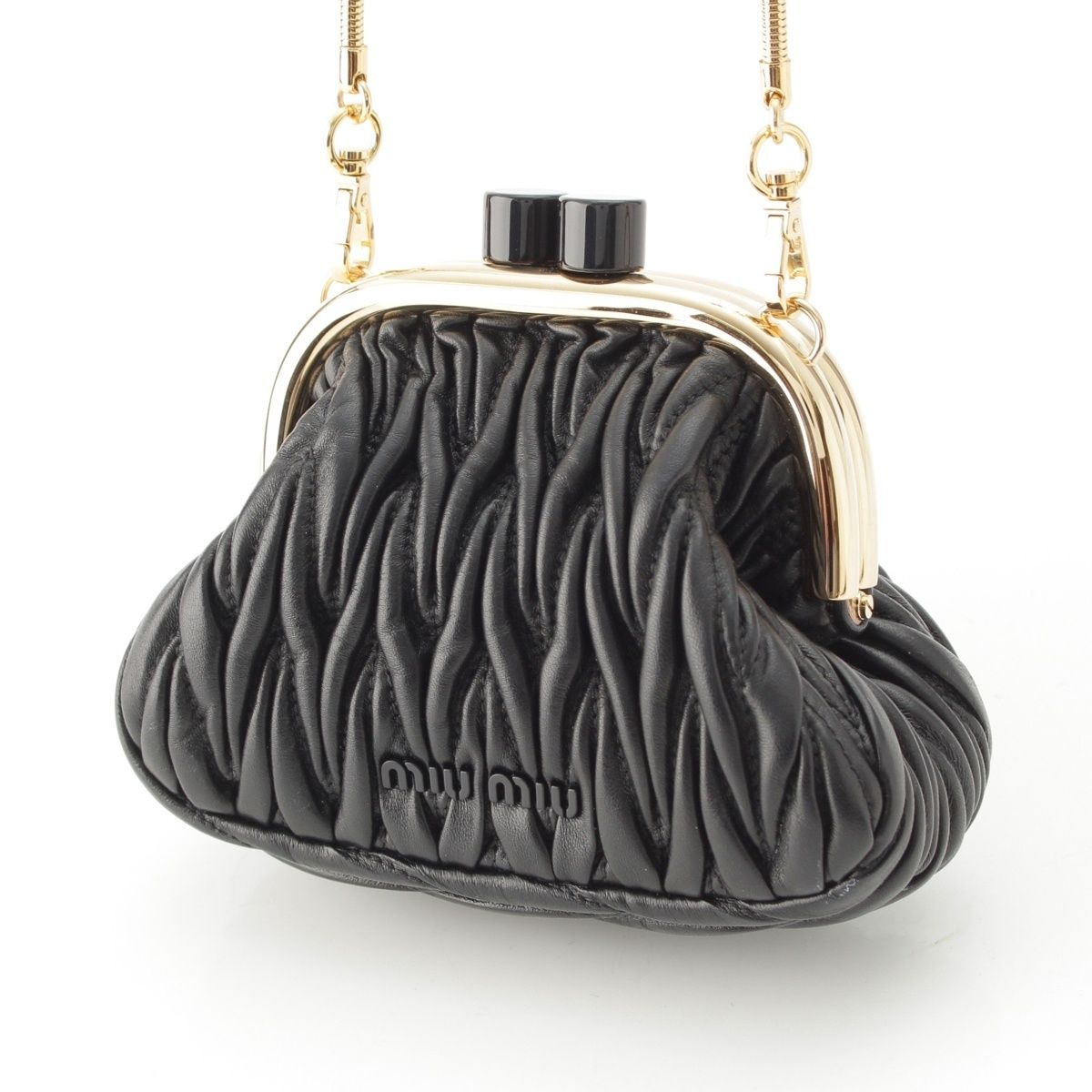 Miu Miu Leather Matelasse Kiss Lock Chain Shoulder Bag Miu Bell Black — view 2