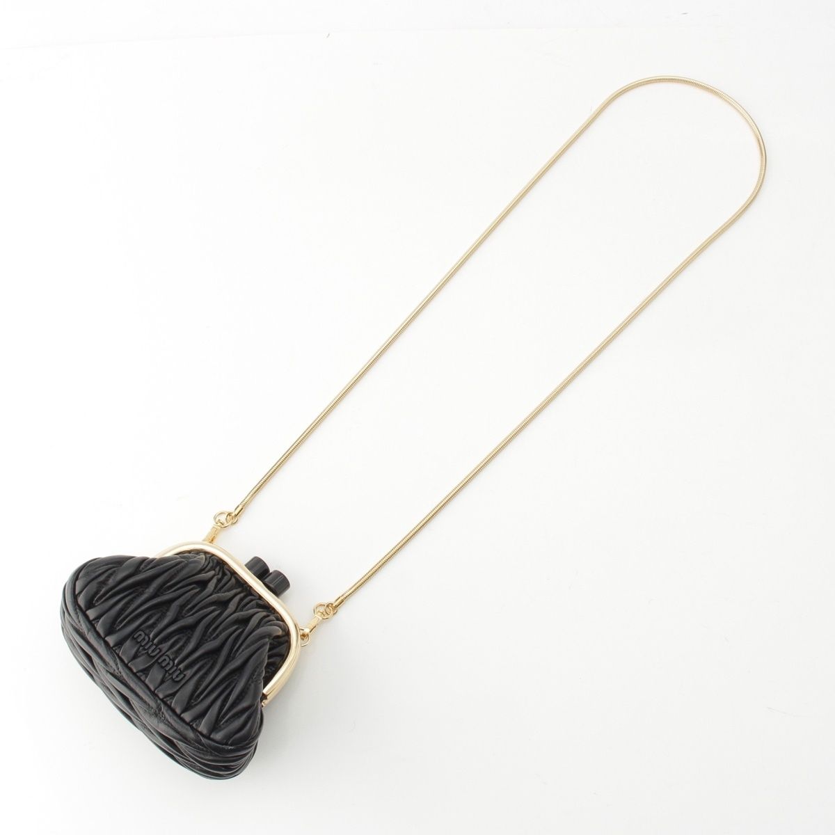 Miu Miu Leather Matelasse Kiss Lock Chain Shoulder Bag Miu Bell Black — view 6