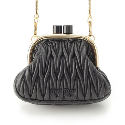 Miu Miu Leather Matelasse Kiss Lock Chain Shoulder Bag Miu Bell Black