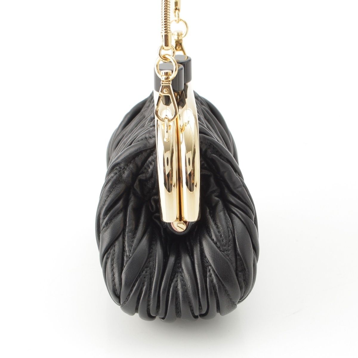 Miu Miu Leather Matelasse Kiss Lock Chain Shoulder Bag Miu Bell Black — view 3
