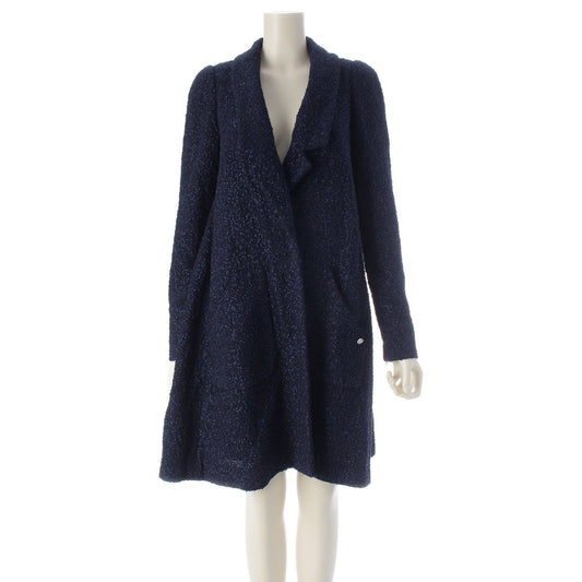 Chanel Tweed Gown Coat Navy 36