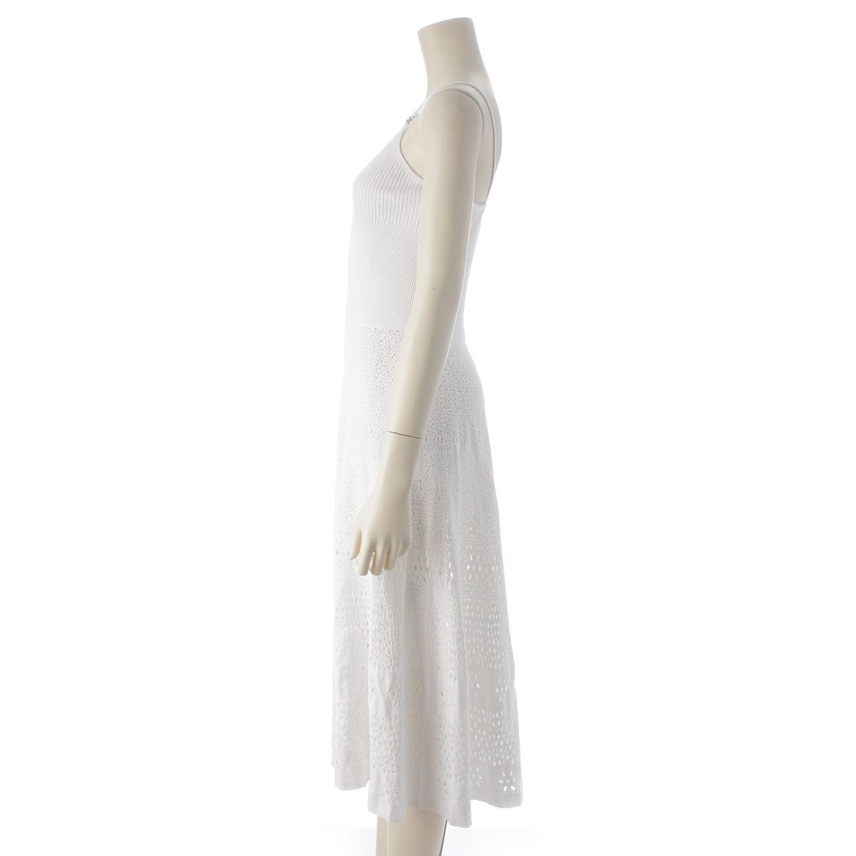Chanel CC Logo Rhinestone Flower Knit Dress White 36 — view 3