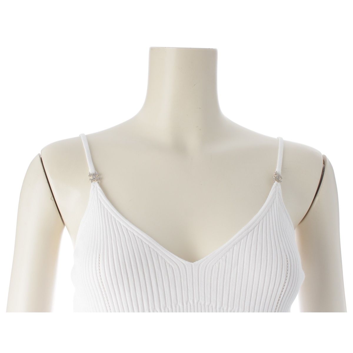 Chanel CC Logo Rhinestone Flower Knit Dress White 36 — view 5