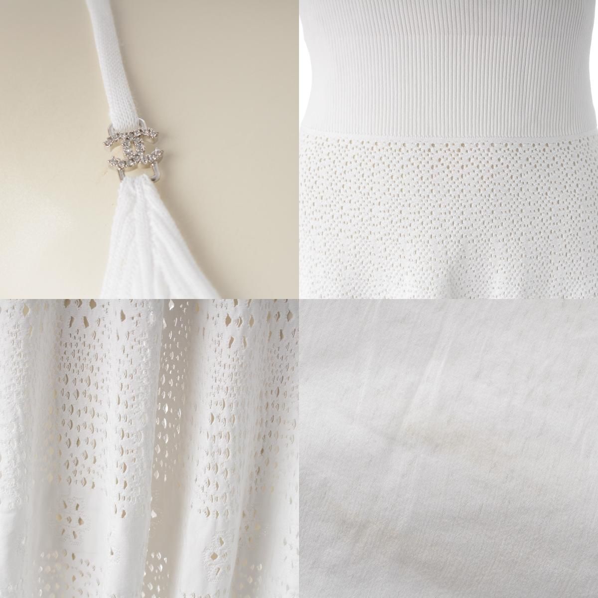 Chanel CC Logo Rhinestone Flower Knit Dress White 36 — view 8