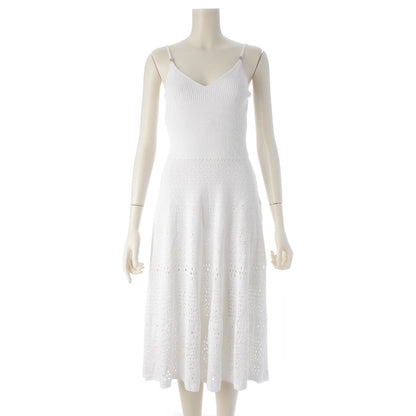 Chanel CC Logo Rhinestone Flower Knit Dress White 36