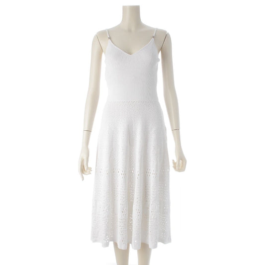 Chanel CC Logo Rhinestone Flower Knit Dress White 36