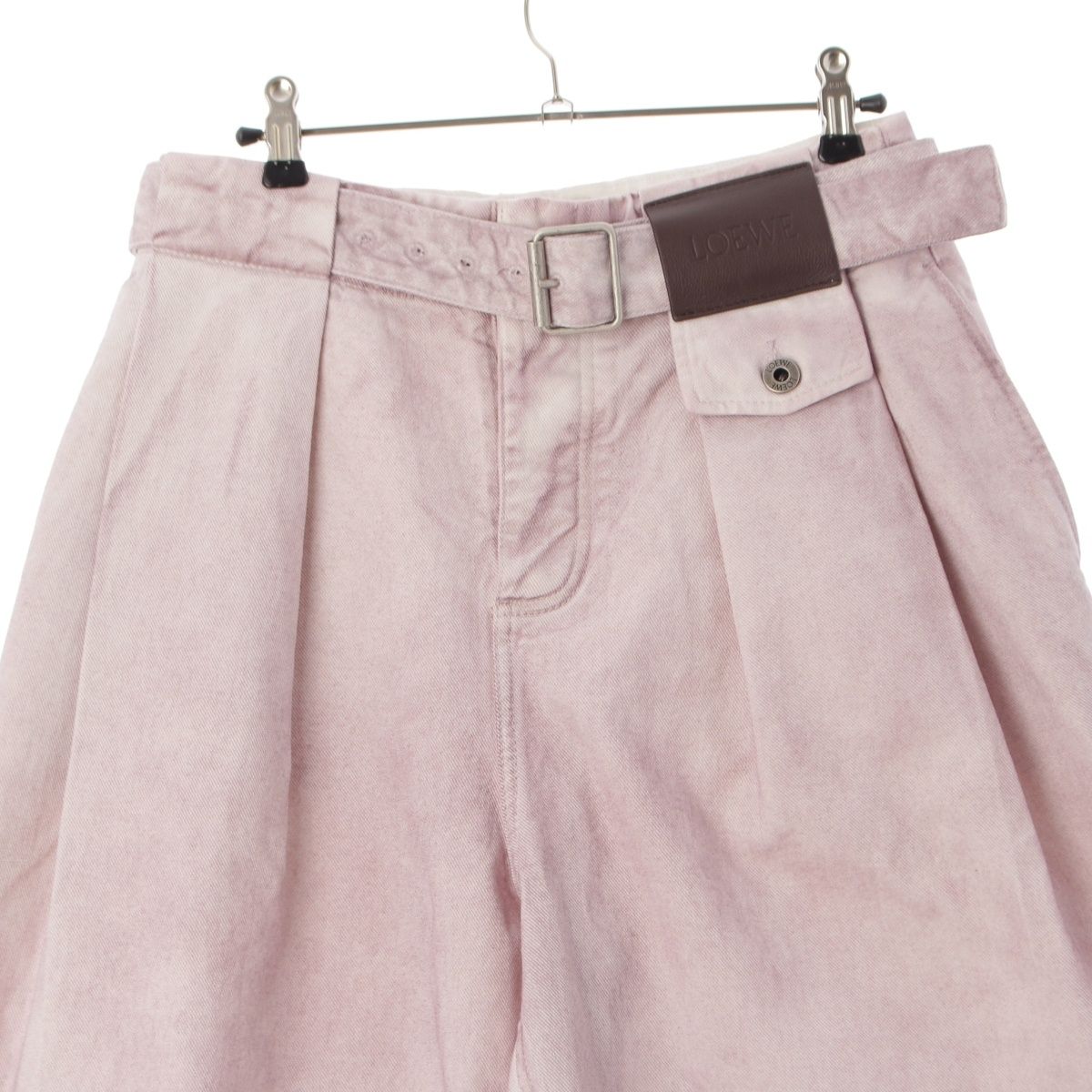 Loewe Cotton Leather Patch Pleated Pants Pink 36 — view 3